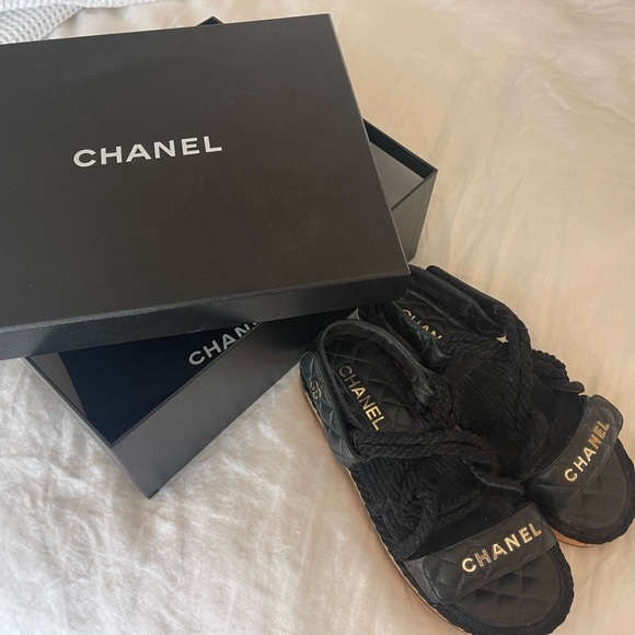 Cord and Lambskin Chanel Quilted Sandals Size 38 - Picture 2 of 7